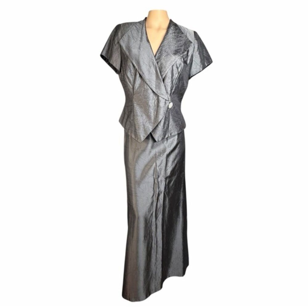 J.R. Nites by Caliendo Silver Acetate Formal Skirt Set Size 12/14